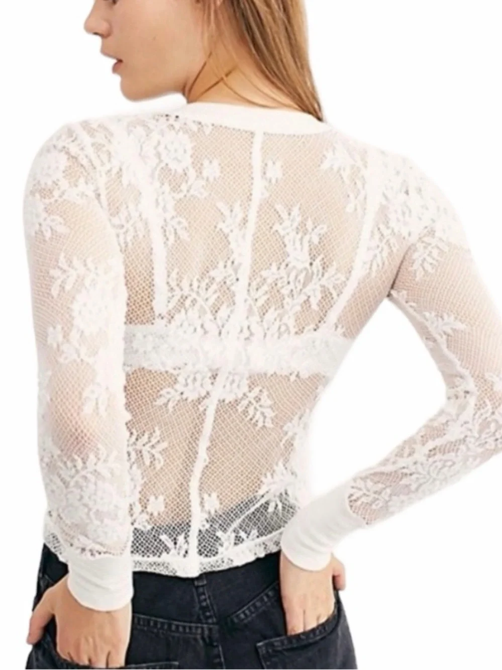 FP Cool With It Floral Lace Long Sleeve Layering Top